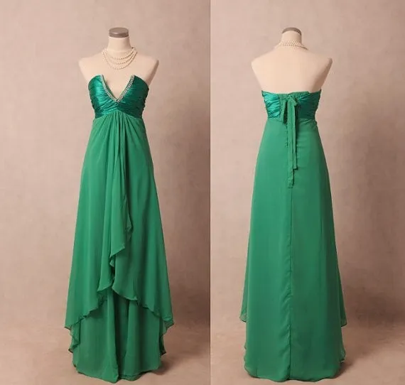 Empire Long Chiffon Dresses with Sweethart Green