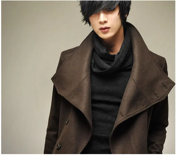 QUEDA - 2015 Inverno Estilo Britânico Mens Hipster Lapela Lã Mistura Única Trench Long Trench Revestimentos Marca Ao Ar Livre Casaco de Casaco M-XXL