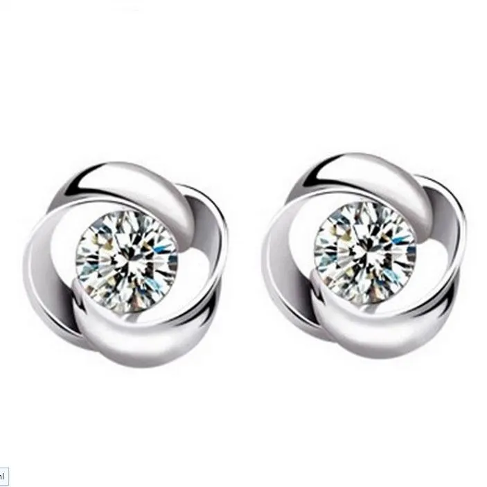 Partihandel Mode Smycken 925 Silver Crystal Flower Shape Öron Stud Örhängen Öron Ring Pendant ED09