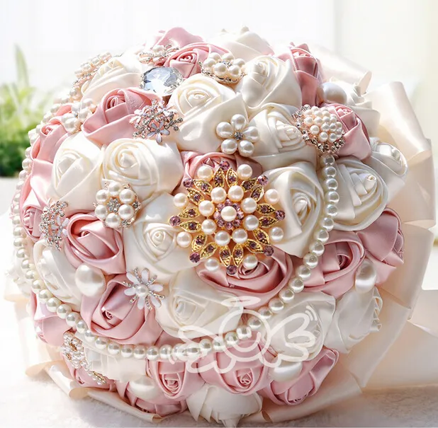 Bouquet da sposa 2015 Sposa con fiori fatti a mano nastro perla diamante bouquet di fiori palla Decorazioni di nozze di simulazione coreana europea
