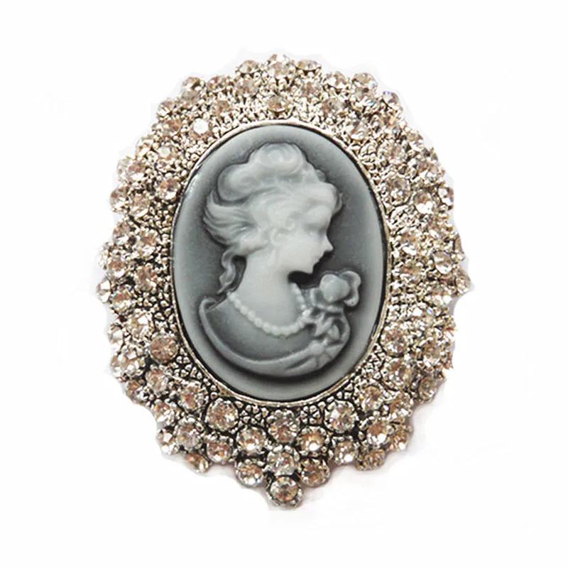 New Arrival !! Vintage Style Sparkle Rhinestone Crystal Studded Cameo Victoria Queen Head Broszka / Retro Cameo Maiden Woemn Brooch Pins B746