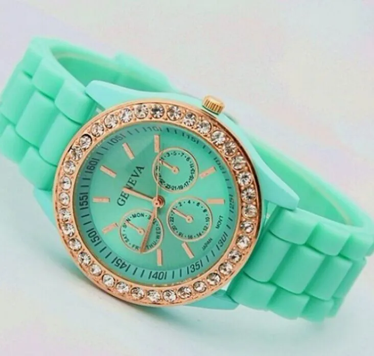 Wristwatches Luxury Fashion goods Lady GENEVA rose gold Diamond Alloy Shell Silicone Jelly watch for women wedding gift