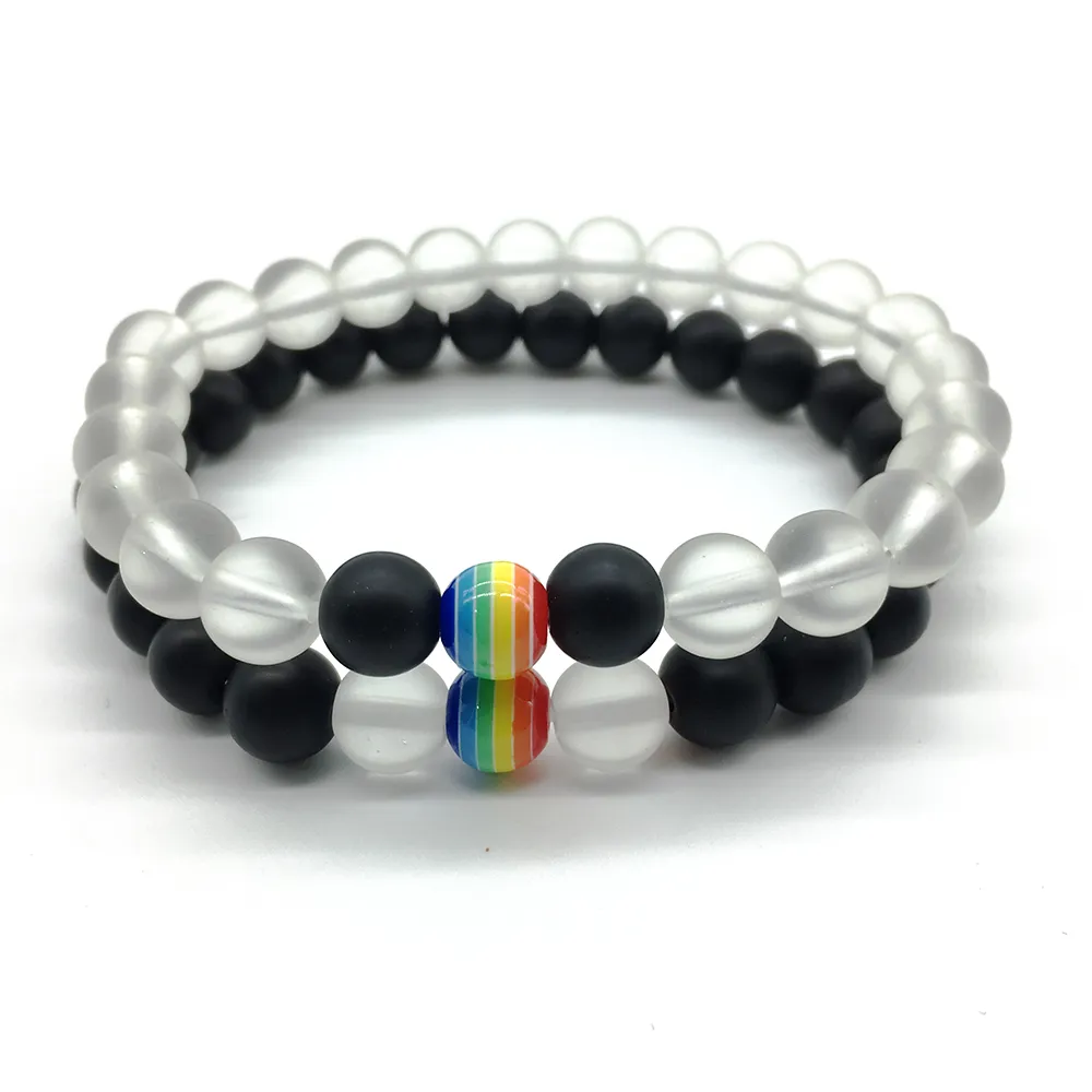 Sn1211 Ny ankomst Rainbow Candy Färg Armband Matte Black Onyx Energy Clear Crystal Healing Yoga Bracelet Wholesale