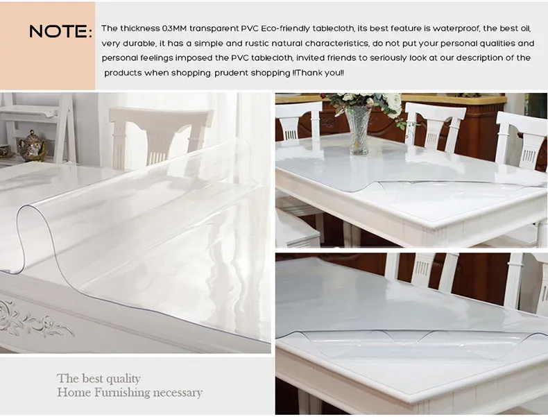 2015 Newest Clear Soft Glass Table Covers Thickness 0.3MM Tablecloth