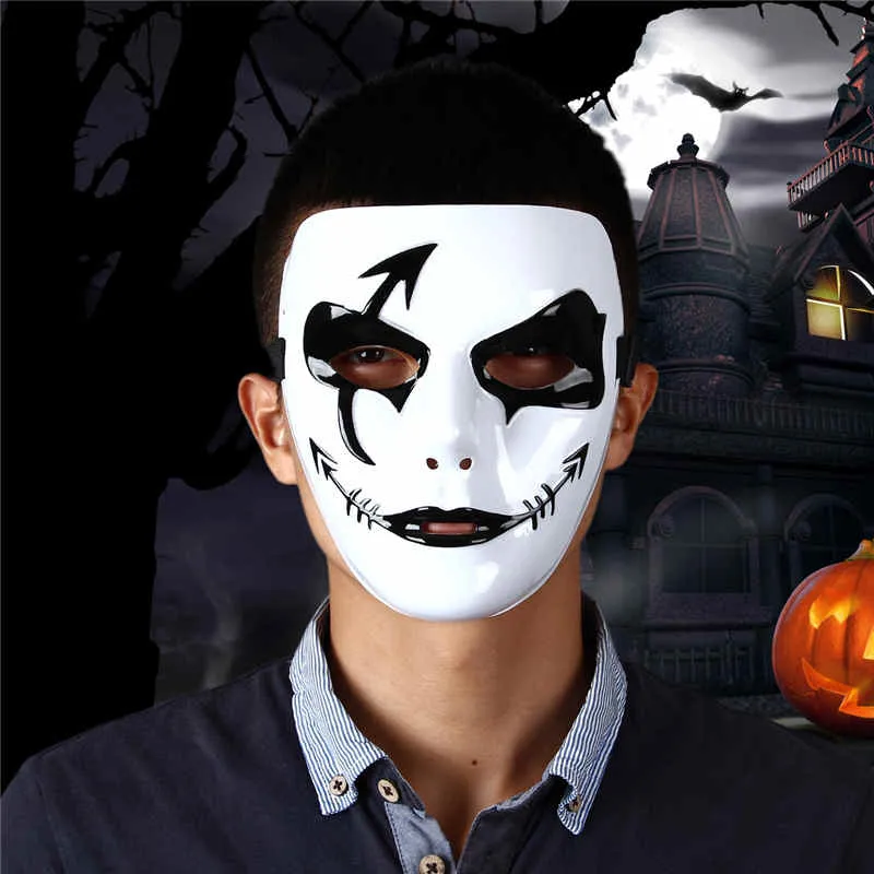 Hot selling Halloween props masquerade full face mask hip hop adult  hand-painted white street dance men adult mask