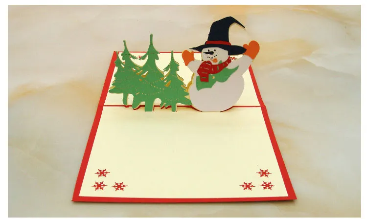 Söt kreativ julgran snögubbe gratulationskort 3D pop -up handgjorda Xmas vykort festliga festtillbehör4410760