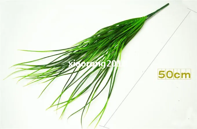 Green Plants 50cm/19.68" Length Artificial Simulation Plastic Spring Grass Green Vertical Flat Grasses 7 Stalks for Home Decor