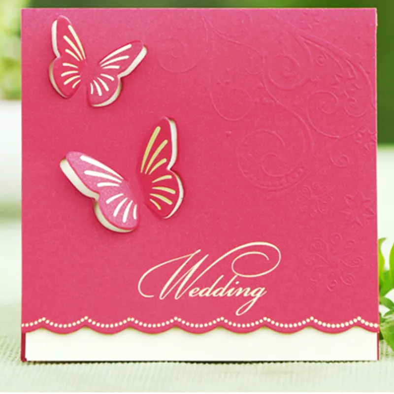 50 stks Bruiloft Uitnodigingen Butterfly Style Fancy Design Invitation Card Gevouwen champagne Kleurvrije aangepaste en afdrukken