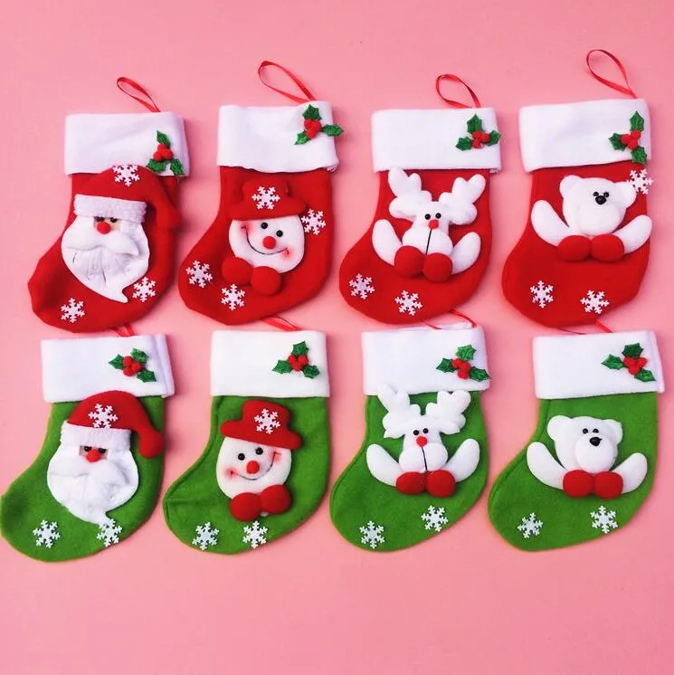 Mini Christmas Kousen 3.5 * 6.3 inch Kerst Sok Santa Non-Woven Gift Bag Kerst Ornamenten Gratis Verzending CT05