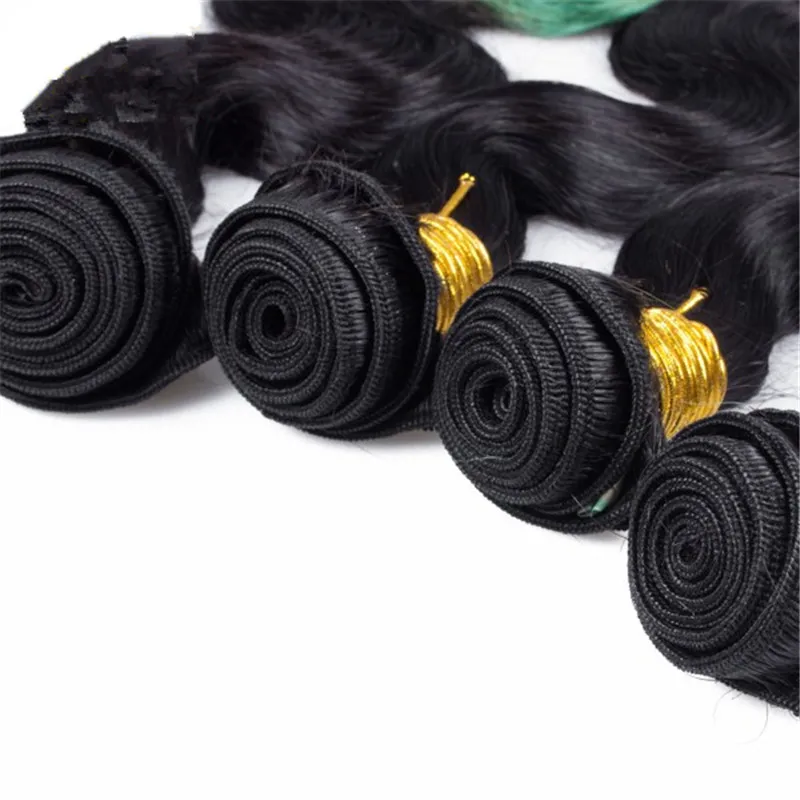 8A Brasilianische Körperwelle Ombre Farbe Zwei Ton 1B Grün 3 Stücke Heiße Haarverlängerungen Zwei Ton Großhandel Haar Bündelt Brasilianisches Haar