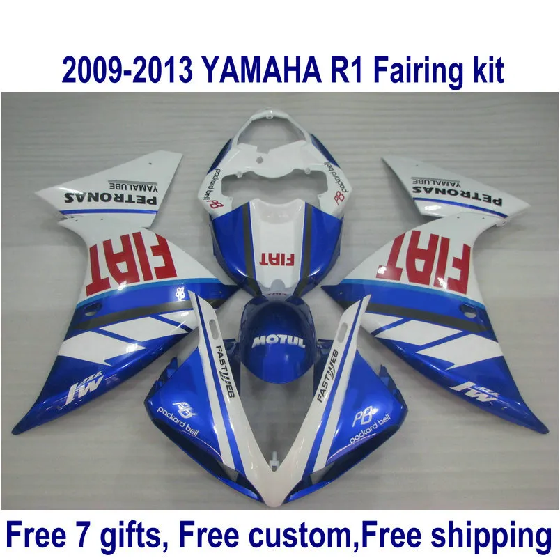 YAMAHA R1 2009-2011 için 2013 ücretsiz hediye plastik kaporta kiti 2013 mavi beyaz bodykits YZF R1 fairings 09-13 HA6 set