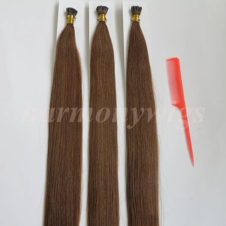 Pre bonded Brazilian I tip Human Hair extensions 50g 50Strands 18 20 22 24inch #6/Medium Brown Indian Hair products