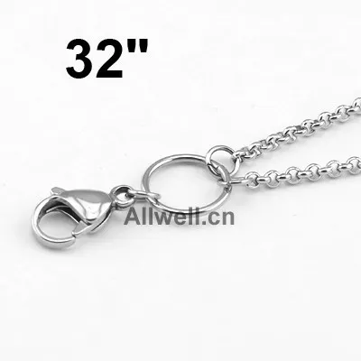 Wholesale-Free shipping 32 inches Stainless Steel 80cm SILVER CUSTOM Rolo Chain FLoating Locket Chain Necklace Chain