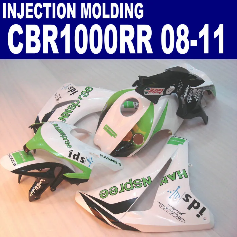 Formowanie wtryskowe Plastikowe Zestaw do zwalczania do Hondy CBR1000RR 2008-2011 CBR 1000RR White Green HannsPree Bodywork Wishing 08 09 10 11 # U26