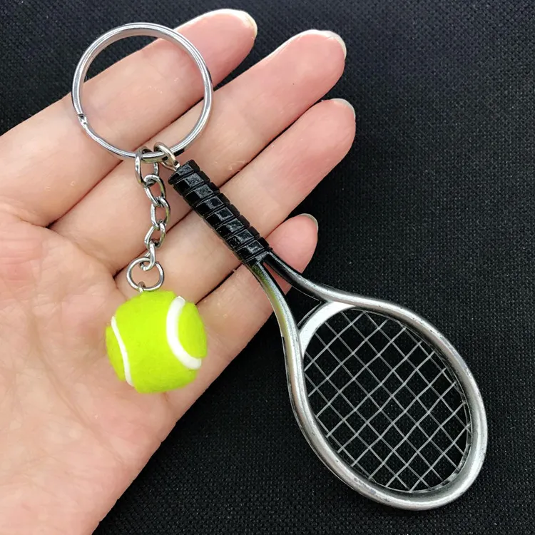 Färgglada mini tennisboll och racket nyckelring zink legering nyckelringar sport stil nyhetskampanjer hög kvalitet