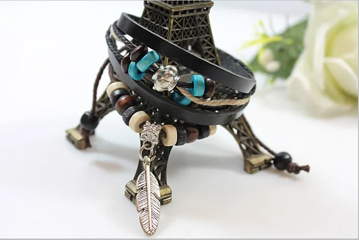 2017 nouveau wrap multicouche bracelets en cuir véritable bracelets brin brin de perles de charmes bracelets femmes bracelets cadeaux cadeaux tombeaux noirs