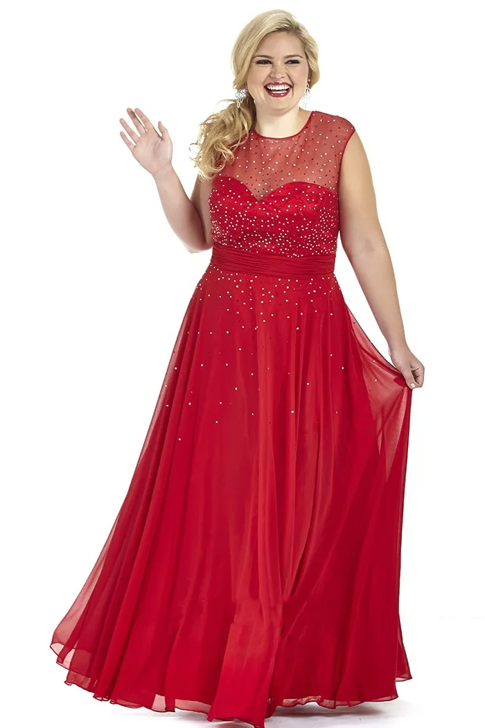 Plus Size Navy Blue Red Chiffon Plus Size Prom Dresses With Bling