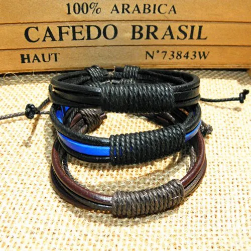 Xmas gifts Genuine Leather Braided Bracelets Leather wrap Hemp Lover's Wristband Men's Handmade New women Best price 