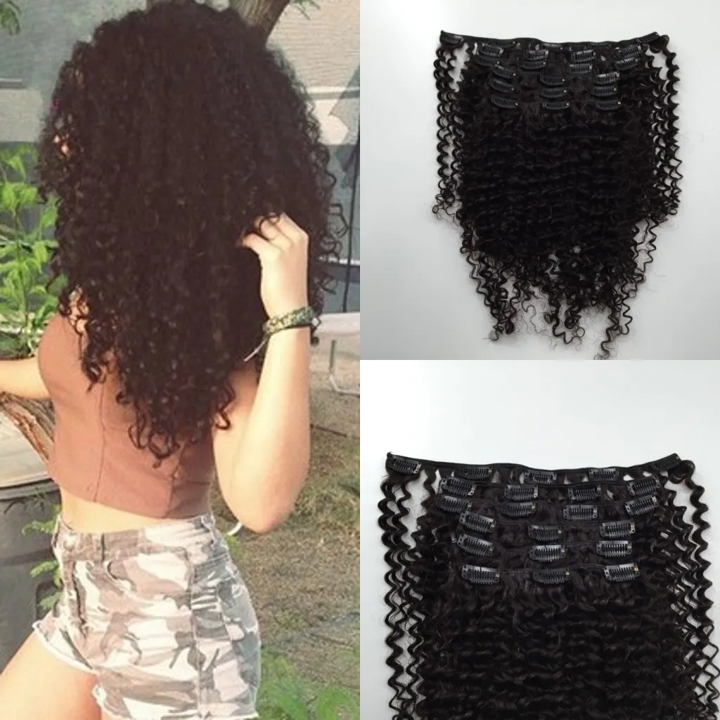 2016 NIEUWE Koming Maagd Mongools Menselijk Haar 3A / 3B / 3C Afro Kinky Krullende Clip in Hair Extensions voor Black Woman