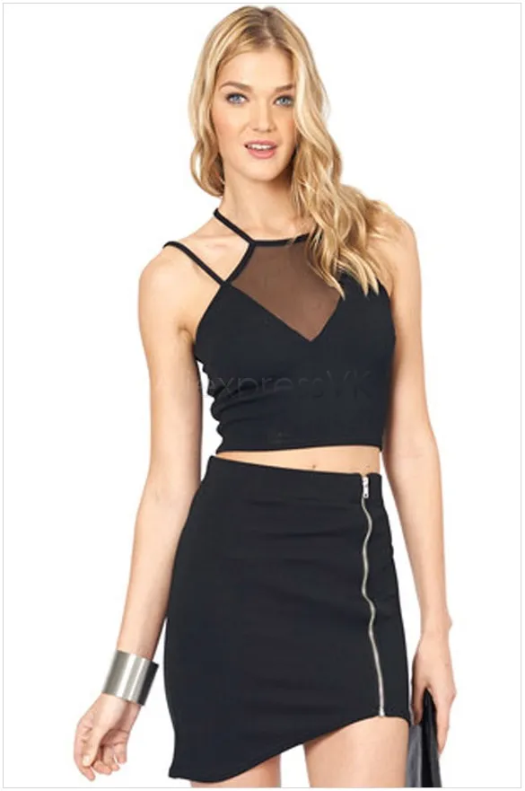 Sommar Mode Märke Sexig Strap Backless Tank Topp Halter Collar Slim Vest T-shirt Kvinnor Toppar Casual Black Crop Top B11 CB033139