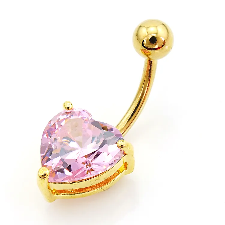 Wholesale Fashion Belly Button Rings Gold Plated Surgical Steel Crystal Heart Navel Body Piercing Jewelry