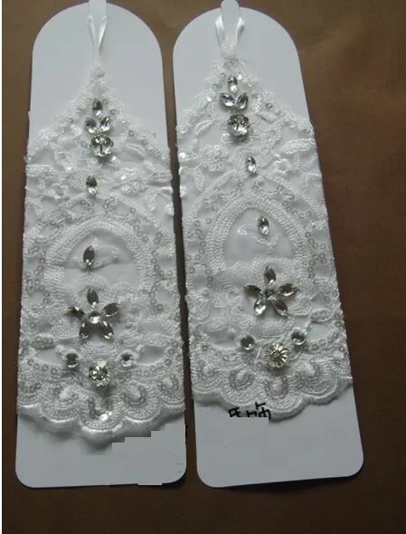 ! Fashion Rhinestone Bridal Dress Long Design Gloves Bandage Fingerless Ivory Lace Gloves Bridal Accessorie Wedding Gloves HT758011827