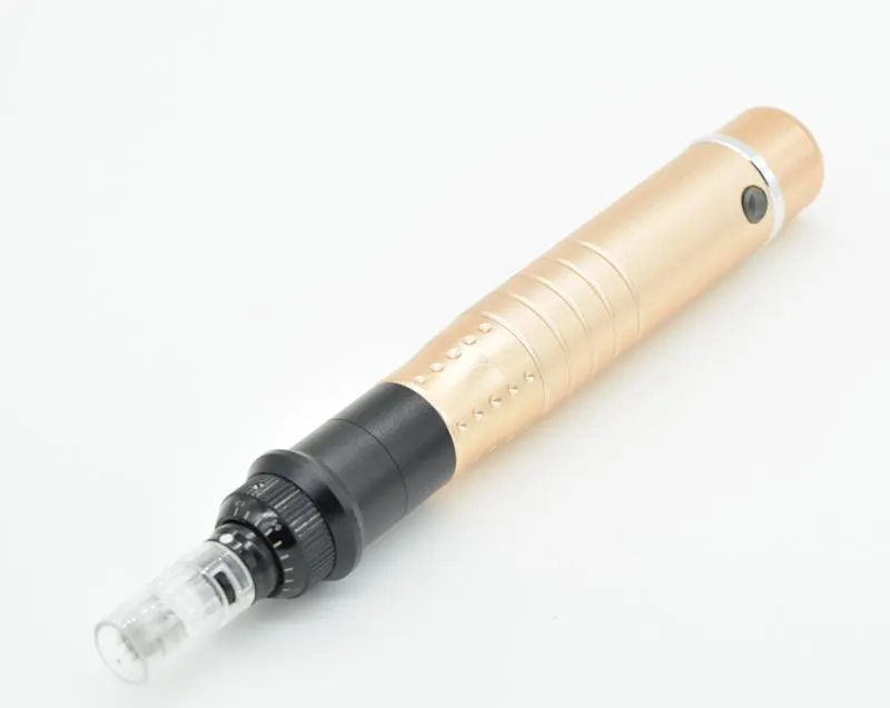 2015 новый золотой электрический авто дерма ручка терапии штамп антивозрастной лица микро иглы электрические ручки с розничной упаковке