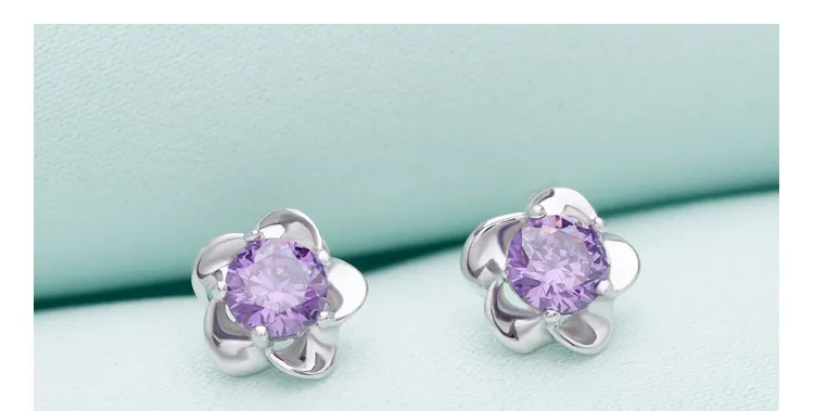 925 Sterling Silver Stud Örhängen Mode Smycken Fem Blad Blomma med Zirconia Crystal Elegant Style Örhänge För Kvinnor Flickor MOQ 100 st