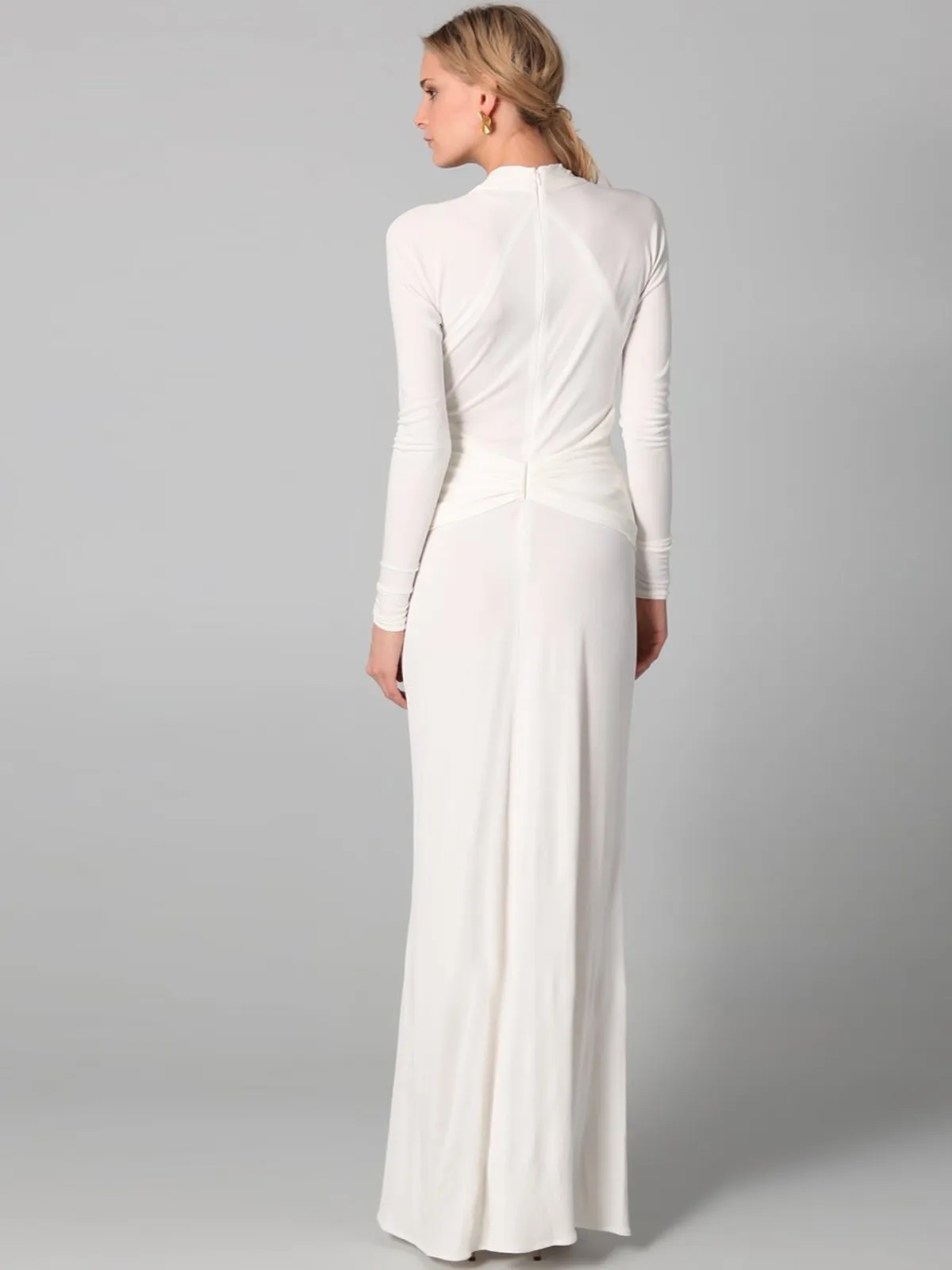 Hot Sale A Line V-neck Floor Length Chiffon White Long Sleeve Evening Dresses dress party evening elegant 