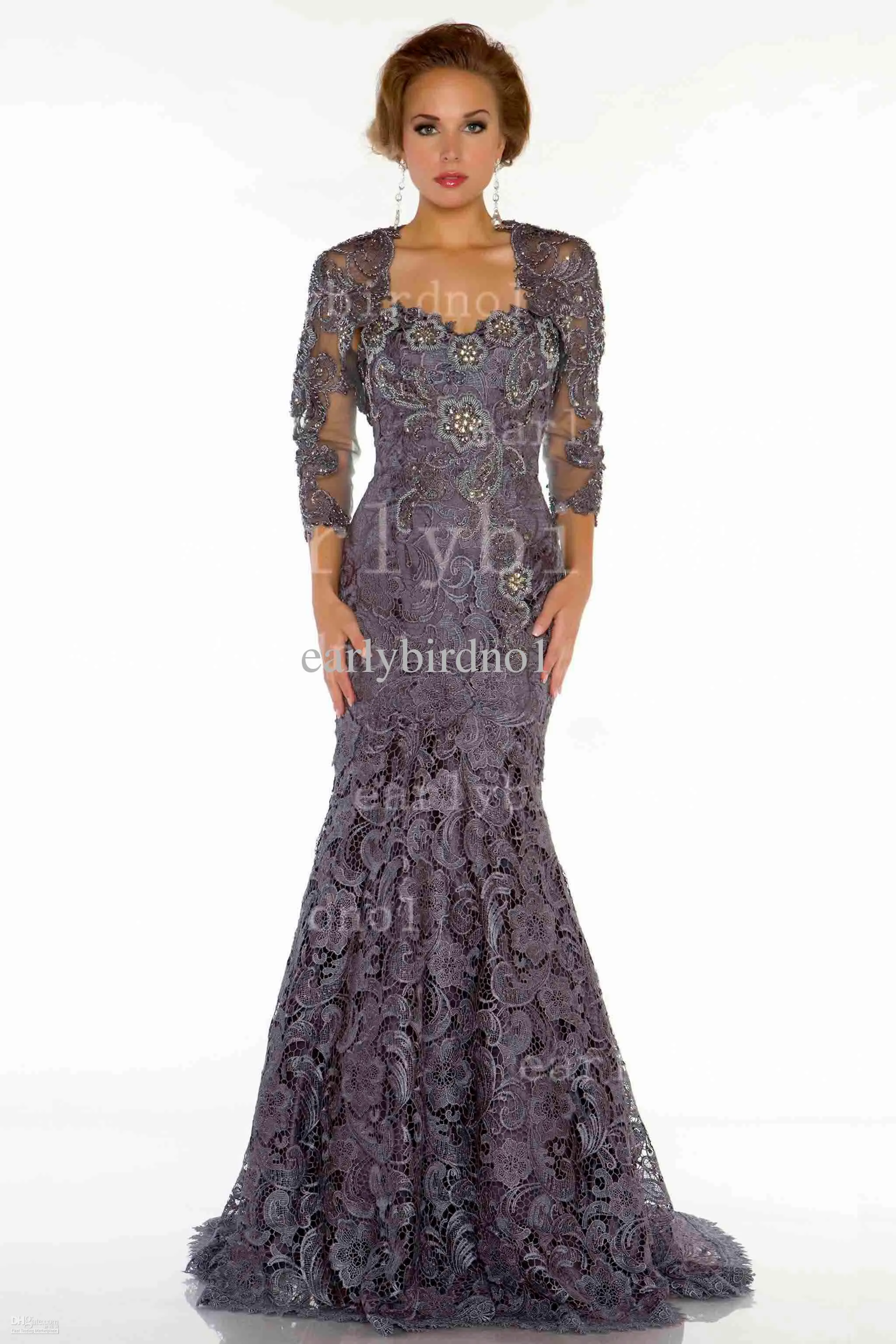 New Plus Size Navy Blue Satin Lace Knee length Sheath Scoop Mother of the Bride Dresses With 3/4 Sleeves Jacket Evening Gowns