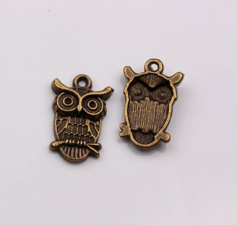 Antique Bronze Owl Charms Wiselds do biżuterii tworzące wyniki 23x14x4mm