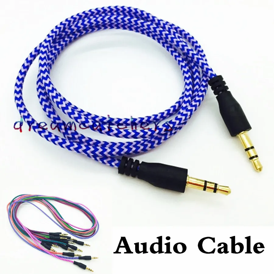 Cavo audio ondulato da 3,5 mm 1 m 3ft Estensione intrecciata intrecciata Maschio Jake Stereo AUX Cavo ausiliario per Iphone Samsung HTC Cellulare MP4 Altoparlante PC