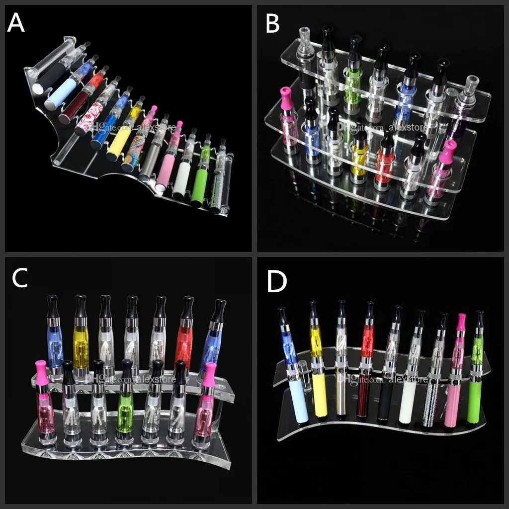 Akryl E Cig Display Frame Showcase Clear utställningshyllor Stand Show Stand Holder Rack för Clearomizer Ego Battery DHL