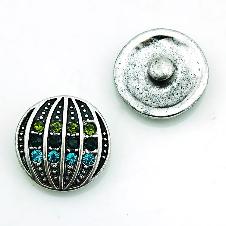 ファッション18mmスナップボタン2カラーラインストーン半球の金属底クラスプDIYジンジャーチャンクジュエリーアクセサリー