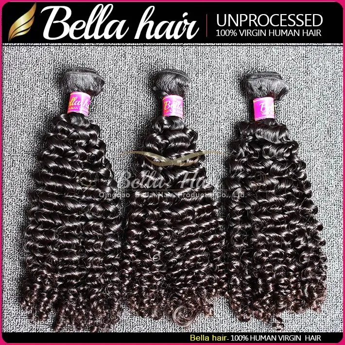 BellaHair® Onverwerkte 8A Braziliaanse Bundels Virgin Hair Extensions Human HairWeave Natuurlijke Kleur Body Recht Losse Golf Krullend