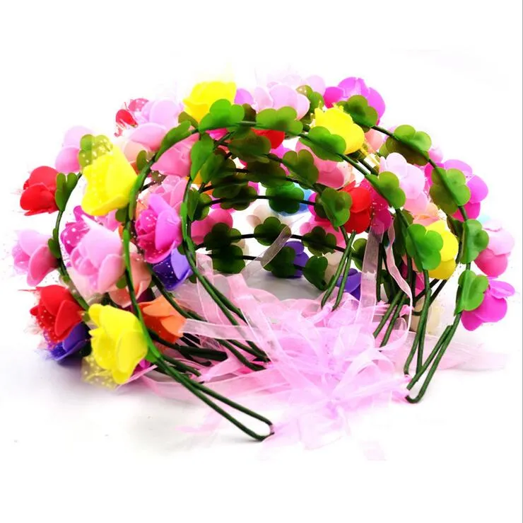 Wholesale artificial flowers Braided Leather Elastic Headwrap for Ladies hair band Assorted Colors Hair Ornaments hairband BT020