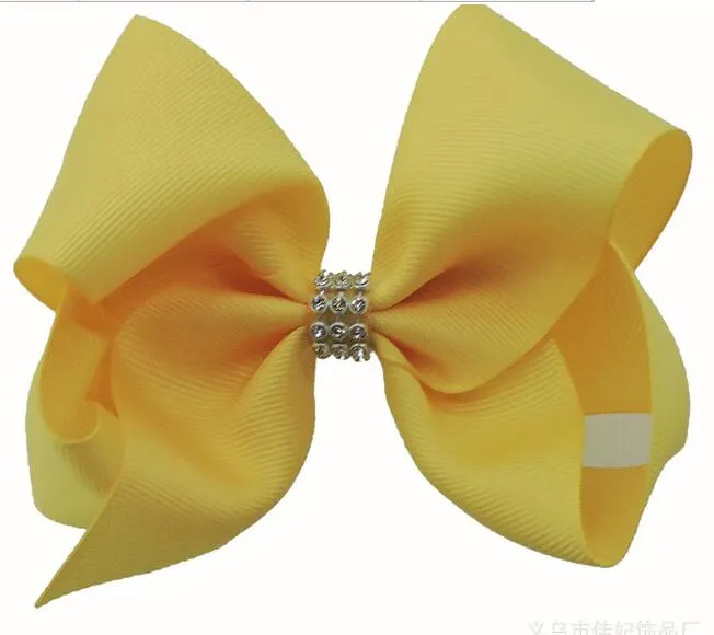 18CM solid colour ribbon ABC hair bows clips with a row CZ diamond Party Pageant headwear Accessories HD3492