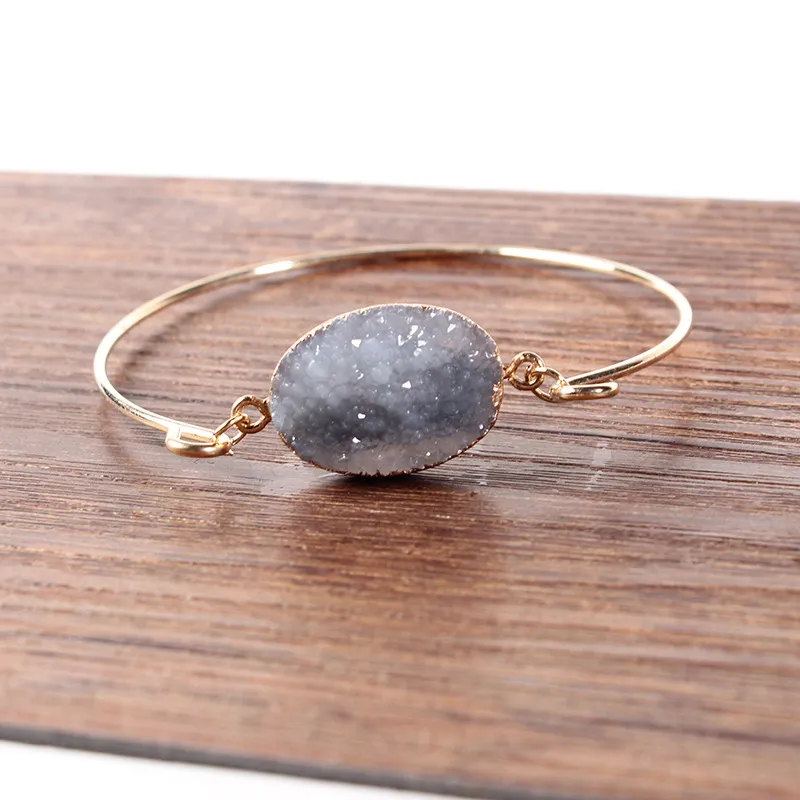 Mode Druzy Drusy Armband Vergulde Ovale Onregelmatige Imitate Natural Stone Armband Bangle voor Vrouwen Sieraden