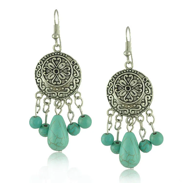 Bohemian Ethnic Tribal Retro Vintage Style Silver Resin Turquoise Drop  Dangle Earrings, Boho Earrings Wholesale, 12 Pairs