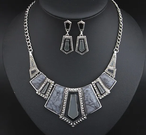 Jewelry Sets For Women Artifical Stone Enamel Necklace Earrings Sets Four Colors Statement Necklace Fashion Jewellery Set