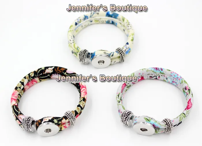 6 Farben Großhandel neueste klassische Chunks Schnapparmband brandneue Mode Blume bedruckt Stoff Seil Armband Schnappschmuck