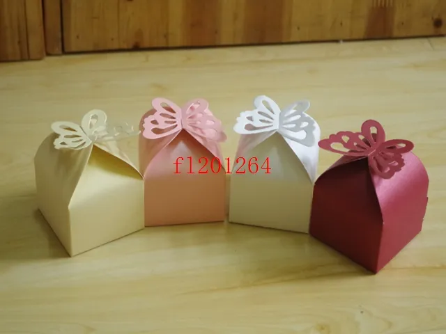 Livraison gratuite papier perlé mariage papillon boîte à bonbons bébé douche faveur boîte faveur boîte cadeau boîte 4 couleurs, 