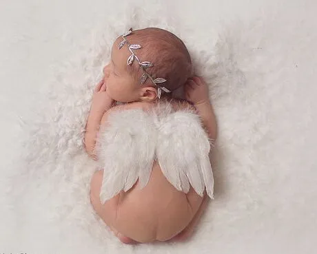 niemowlę dziecięcy liście liściowy pałąk biały pióro anioł skrzydło couture Newbron Christening panding fotografia rekwizyty zestaw YM6129