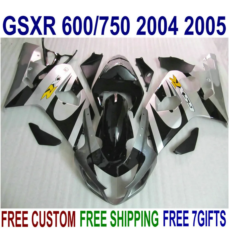 طقم أدوات لراكبي الدراجات النارية لـ SUZUKI GSXR600 GSXR750 2004 2005 K4 bodykits GSX-R 600/750 04 05 الفضة fairings السوداء