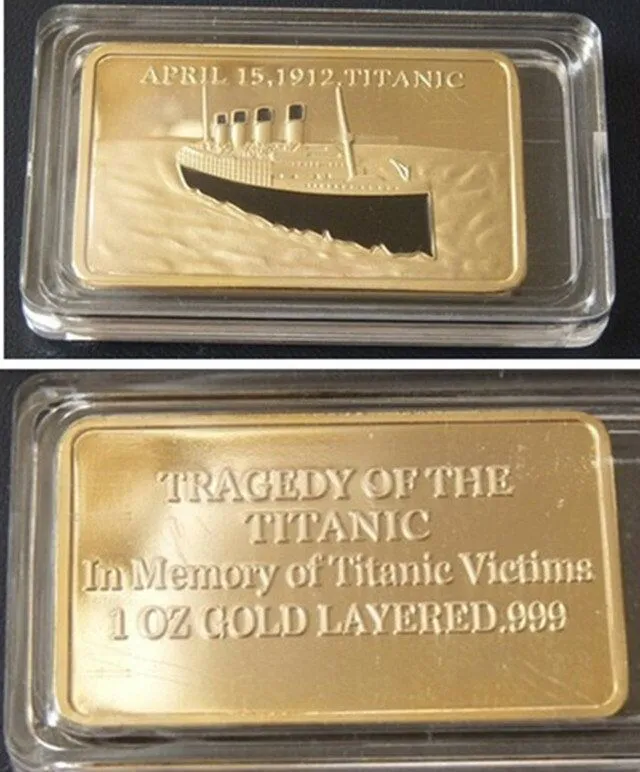 2 stks / partij Een ware liefdesverhaal Titanic 1912 Rose en Jack Rusland Vergulde Bullion Bar Souvenir Coin. Geen verzendkosten