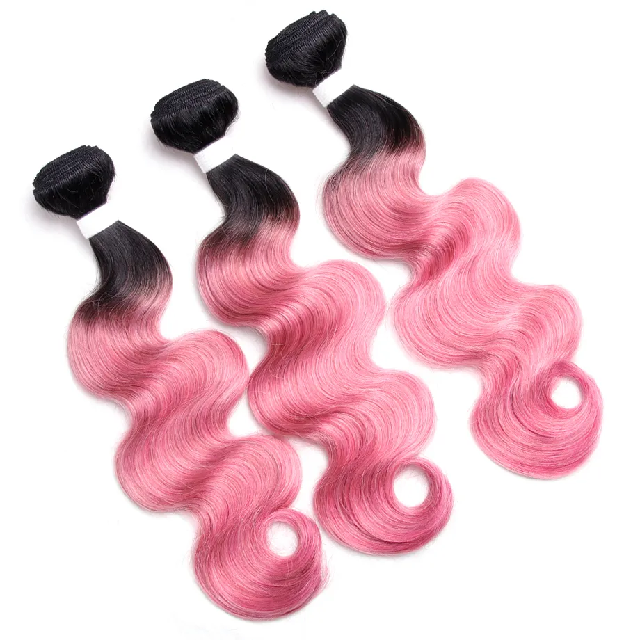 Ombre Rose Bundles de Cheveux Humains Vague de Corps Malaisienne Vierge Remy Cheveux Trame Deux Tons Rose Vague de Corps Cheveux Bundles