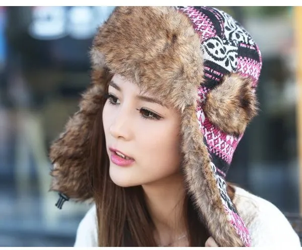 Wholesale-2015 new women winter hat with earflaps ski bomber Hat Outdoor snow ear flaps cap  hat free shipping