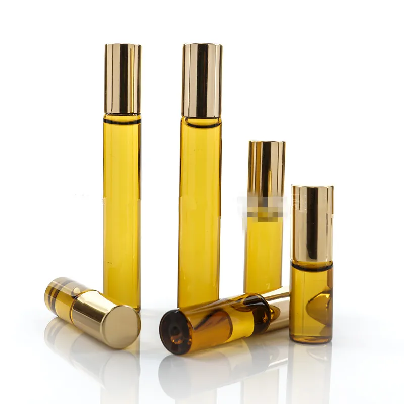 3 ml 5 ml 10 ml mini-rol op glazen flessen geur parfum amber bruin dikke etherische olie fles stalen metalen roller bal B813