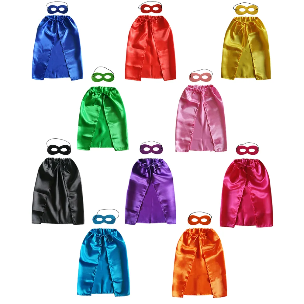 COLOR LLANO 50 * 70 cm monocapas niños traje de cosplay Halloween niño Cosplay capas con máscara paquete de 10