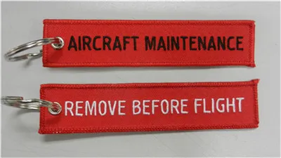 Entretien des avions Retirer avant le vol Porte-clés en tissu Étiquettes d'aviation 13 x 2,8 cm / 
